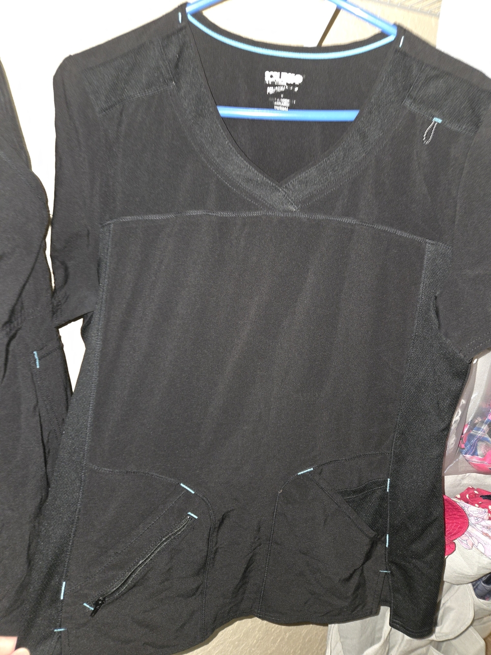 Black Medical Scrub Top with Teal Accent